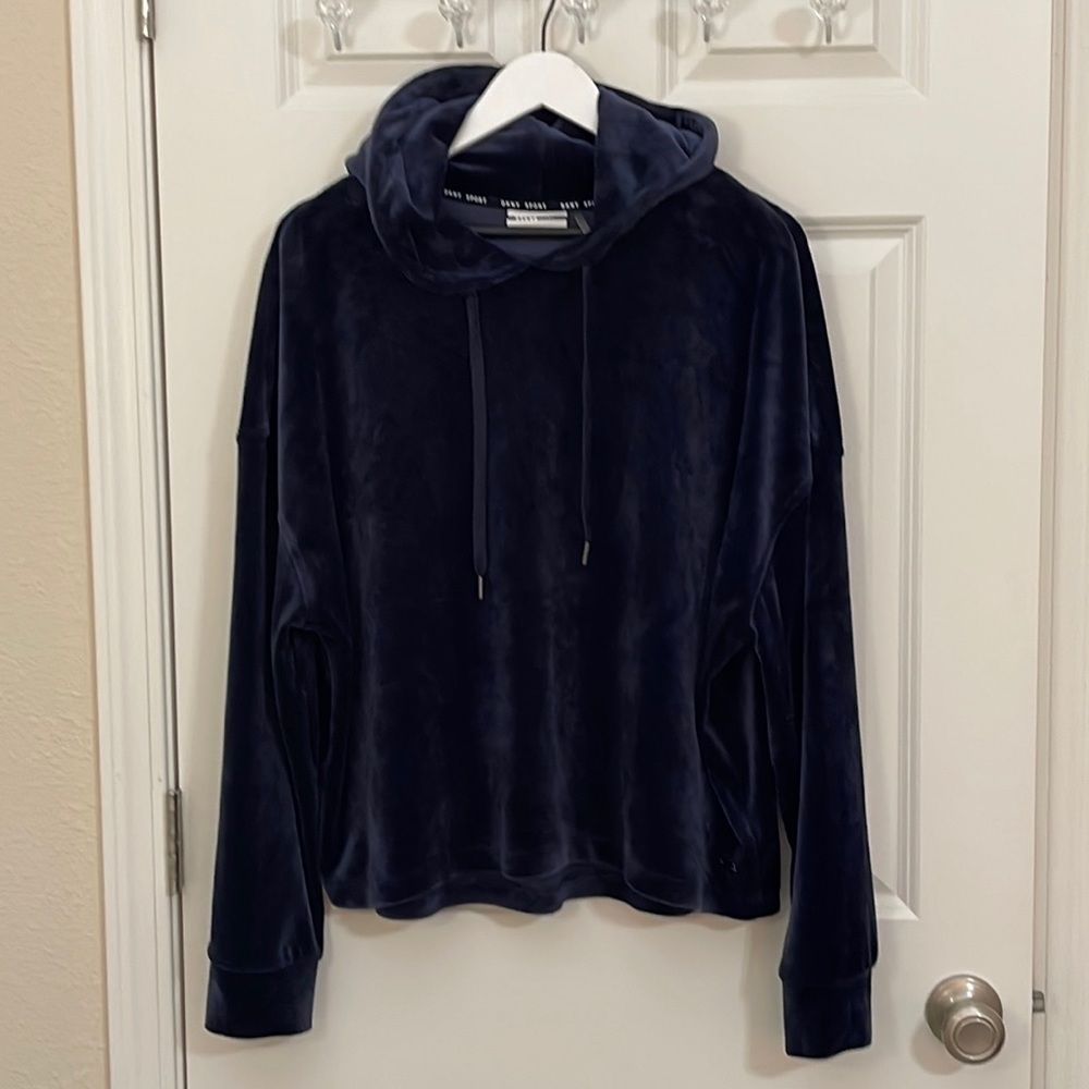 DKNY SPORT HOODED SOFT VELOUR NAVY BLUE Sweatshirt Sz. L